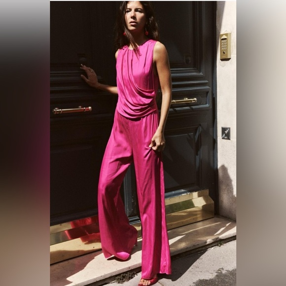 Zara gathered waist Satin Effect Jumpsuit - Picture 3 of 6